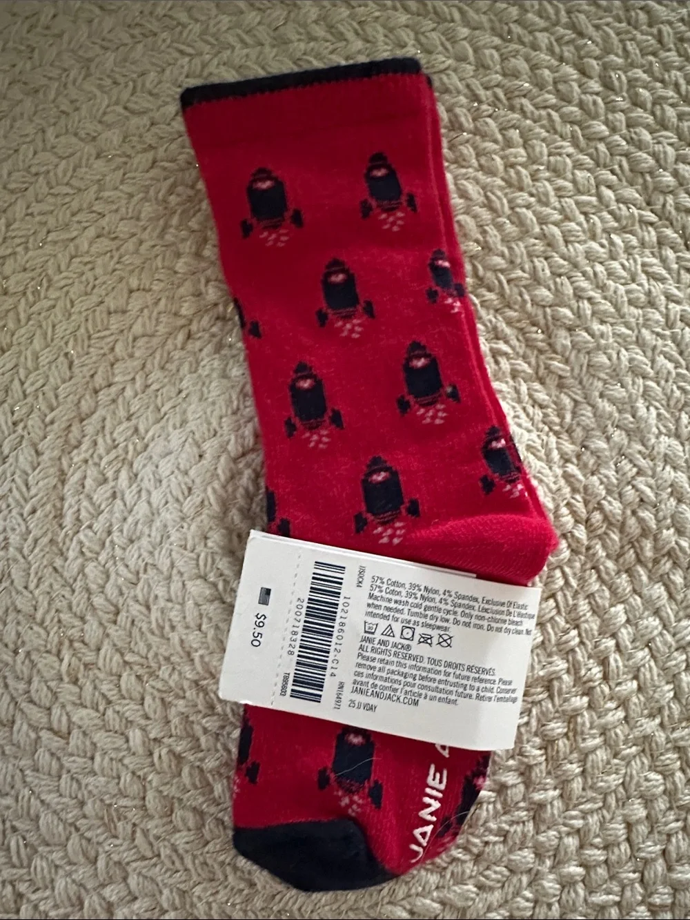 Janie and Jack Red Rocket Pattern Kids Socks with Navy Rocket Accents NWT